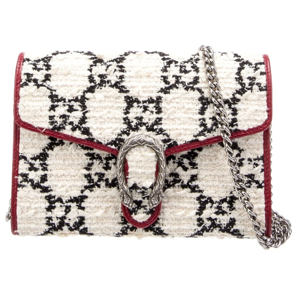 Gucci White and Black Patterned Bag with Red Trim